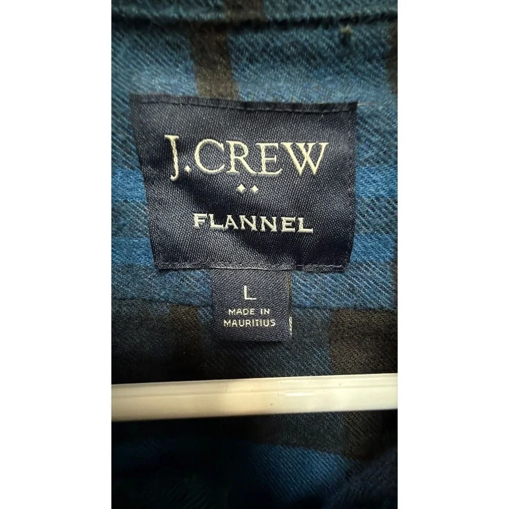 J.Crew Flannel Shirt Men's Large‎ Blue Black Plaid 100% Cotton Button Down